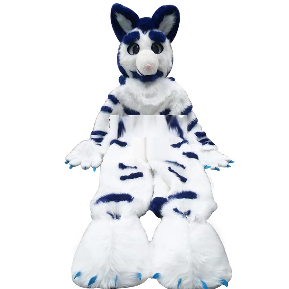 FurryMascot Kemono Eyes WHITE BLUE Fursuit Fullsuit Teen Costumes Full Furry Husky Wolf Dog Fox Cat Suit Furries Anime Costume (XXL)