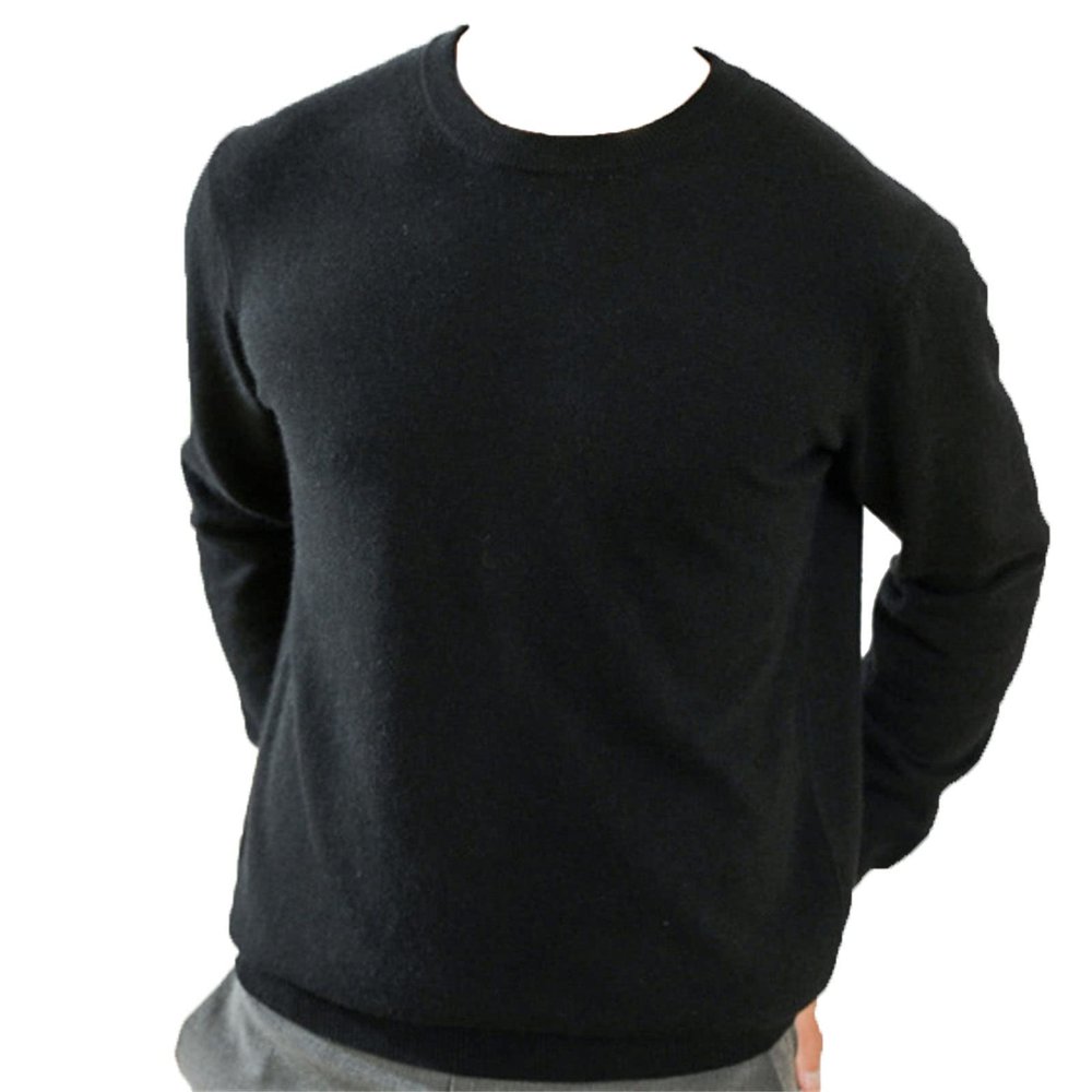 Kaxiya2021 Men's V-Neck Sweater Long-Sleeved Solid Color Pullover Knit Top Wool Blend Round Neck Thicken Business Outer Wear Top (Black,3X-Large)