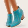 Bcshiye Women Ankle Boots Casual Pointed Toe Chunky Low Heel Zipper Western Boots Cutout Vintage Embroidery Shorts Booties view 3