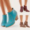 Bcshiye Women Ankle Boots Casual Pointed Toe Chunky Low Heel Zipper Western Boots Cutout Vintage Embroidery Shorts Booties view 4