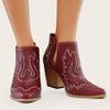 Bcshiye Women Ankle Boots Casual Pointed Toe Chunky Low Heel Zipper Western Boots Cutout Vintage Embroidery Shorts Booties view 2
