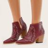 Bcshiye Women Ankle Boots Casual Pointed Toe Chunky Low Heel Zipper Western Boots Cutout Vintage Embroidery Shorts Booties view 3