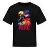 Spreadshirt Miraculous Merchandise Be Your Own Hero Ladybug Cat Noir Kid's T-Shirt, S, Black view 1