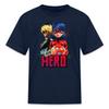 Spreadshirt Miraculous Merchandise Be Your Own Hero Ladybug Cat Noir Kid's T-Shirt, M, Navy view 1