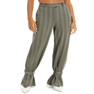 DANIELLE BERNSTEIN Womens Striped Belt Wide Leg Pants Gray 0, Grey