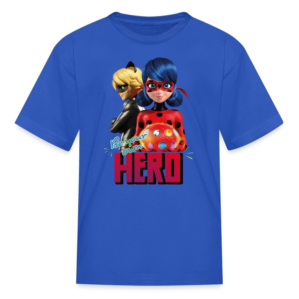 Spreadshirt Miraculous Merchandise Be Your Own Hero Ladybug Cat Noir Kid's T-Shirt, XL, Royal Blue