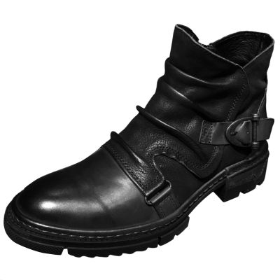 Shijian Fashion Men's Leather Round Head Cowboy Boots Men's Motorcycle Boots Vintage Cowboy Short Boots Horse Boots