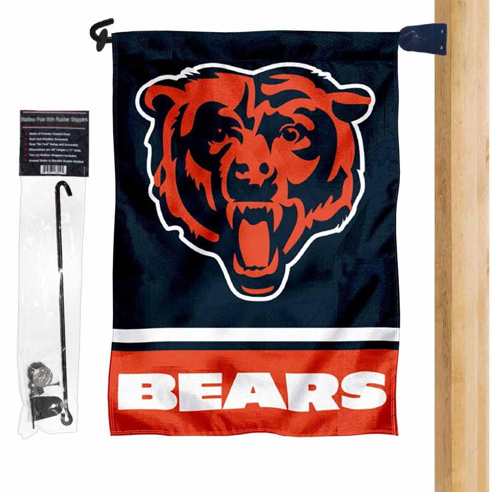 Bears Bear Head Logo Garden Flag and Mailbox Post Pole Holder Mount
