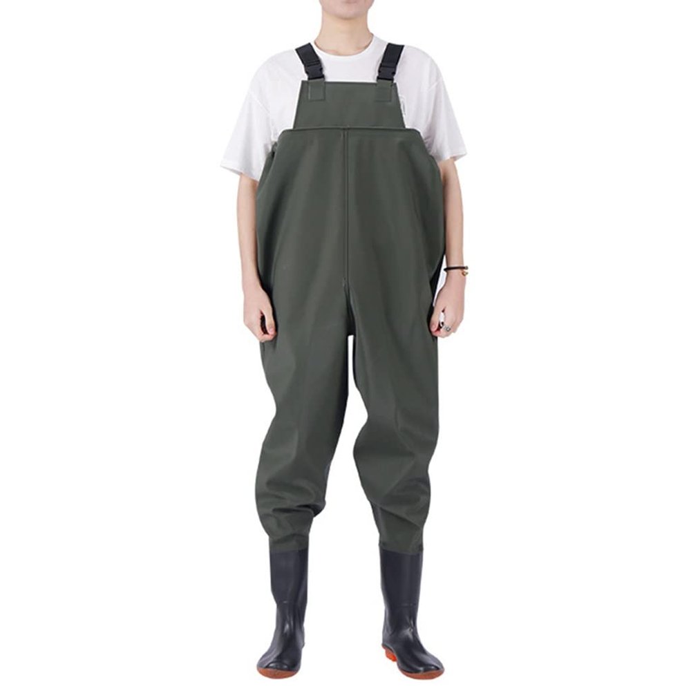 Breathable PVC Waterproof Chest Waders with Pockets, Lightweight Wading Boots for Fishing & Hunting, Seam Sealed (Color : Green, Size : US10/EU43/UK9)
