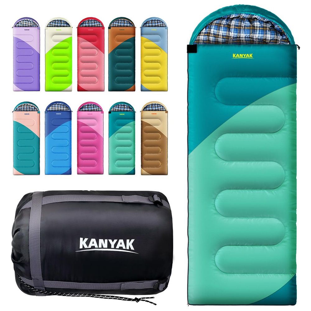 KANYAK Warm & Cool Weather Single Sleeping Bag for Adults Kids, Ideal for Hiking, Camping & Outdoor Adventures, Great Gift for Camping Lover