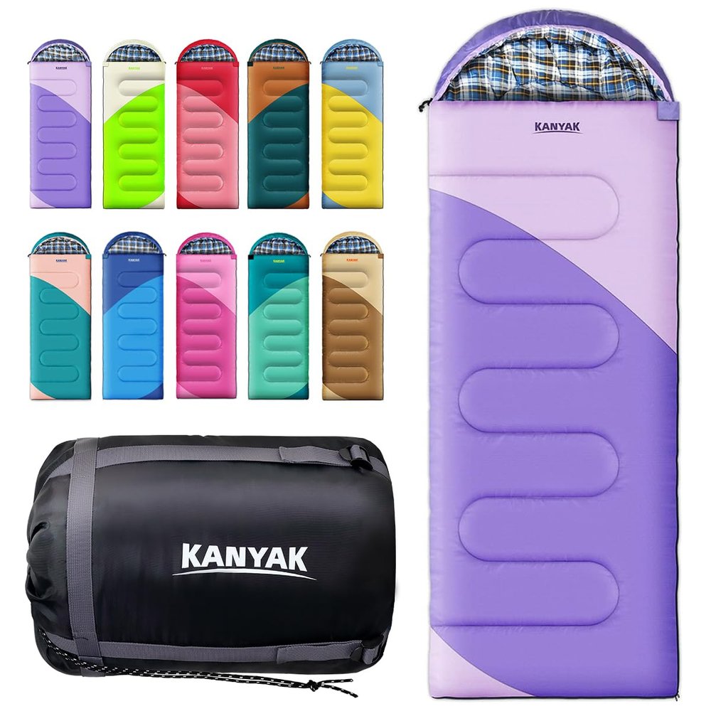 KANYAK Water-Resistant Portable Purple Sleeping Bag for Adults Teens and Kids, Perfect Outdoor Companion for 3-4 Season HikingHuntingCamping and Backpacking