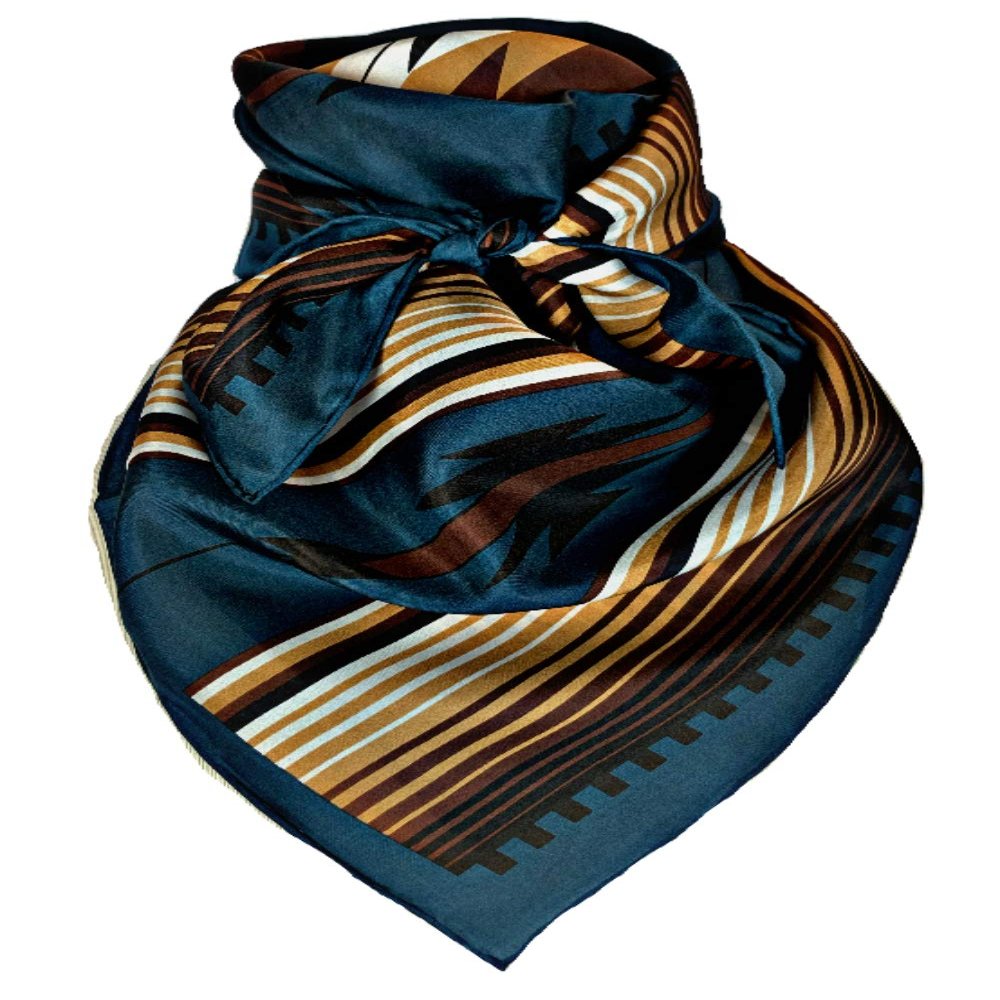 Wyoming Traders Equestrian Horse Reining 100% Silk Cowboy Bandana Wild Rag Scarf 20" Small Mini Multiple Colors (Aztec Tan Teal)