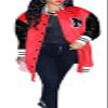Qikaka Women's Long Sleeve Printed Paneled Button Bomber Baggy Baseball Jacket Coat Outerwear Red view 1