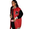 Qikaka Women's Long Sleeve Printed Paneled Button Bomber Baggy Baseball Jacket Coat Outerwear Red view 3