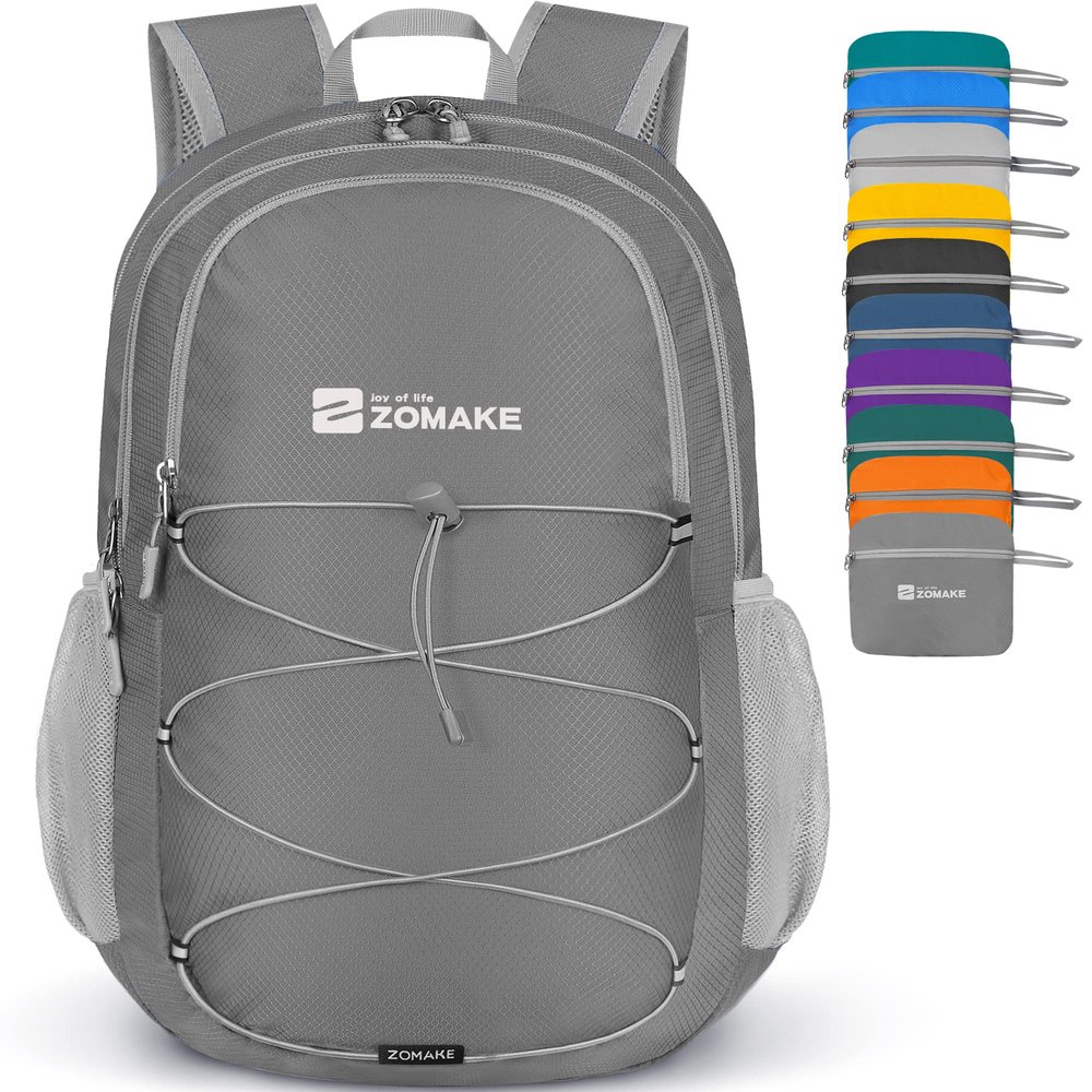 ZOMAKE Lightweight Packable Backpack 28L, Foldable Backpacks Water Resistant Collapsible Day Bag Light Daypack for Hiking(Medium grey)