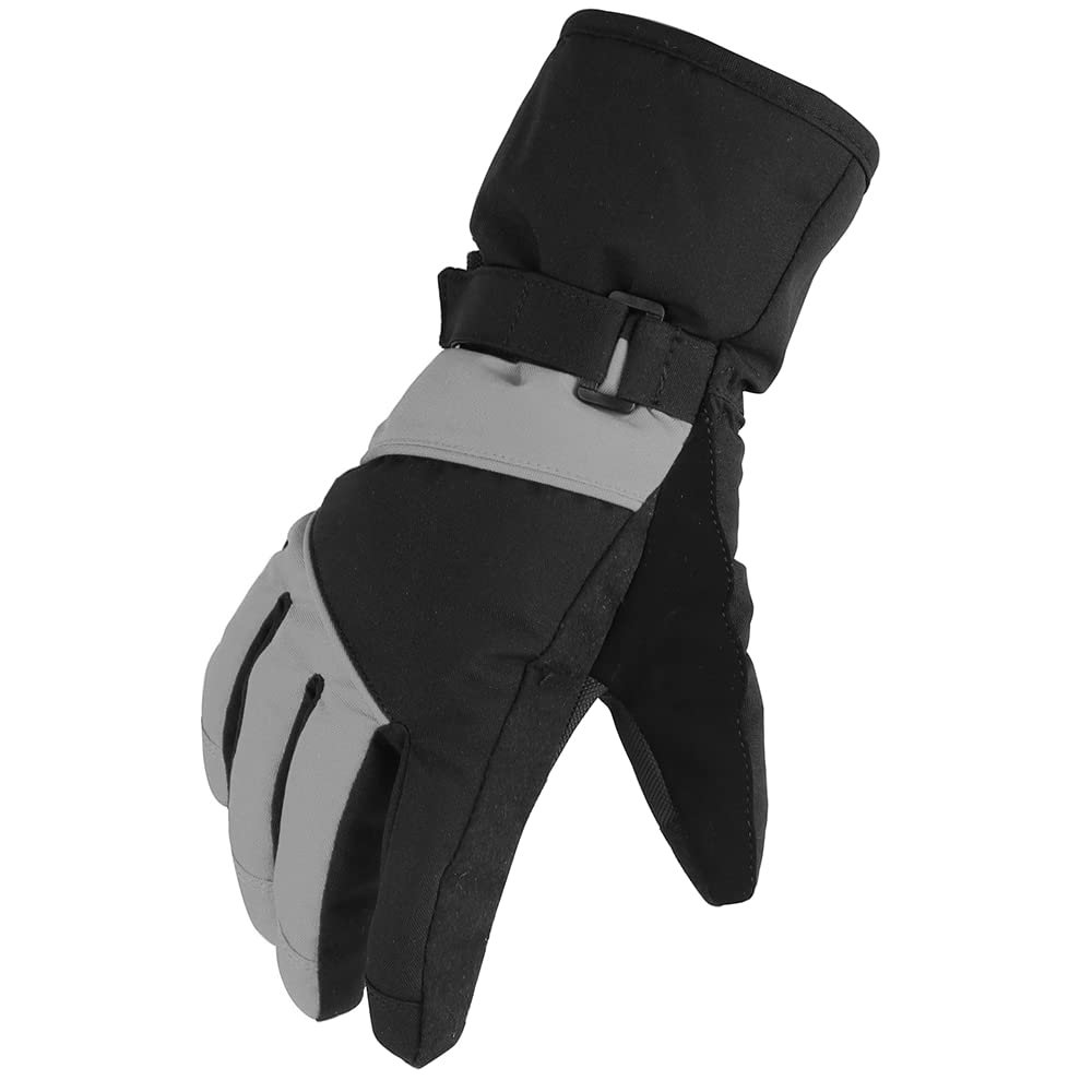 MAGARROW Kids Winter Warm Gloves Windproof Water-Resistant Snow Boys Girls Sport Gloves (Grey/Black, 8-10 Years)
