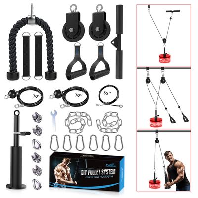 Concho Weight Pulley System, Upgraded Cable Pulley System Gym with Adjustable Weight Cable&Detachable Handles, Workout Pulley System for LAT Pulldown Triceps Biceps Curl Chest Home Gym Attachments