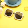 COTIA/Women's Square Crystal Pearl Sunglasses Shine Style Diamond UV400 Protection Sun Glasses (gray) view 4