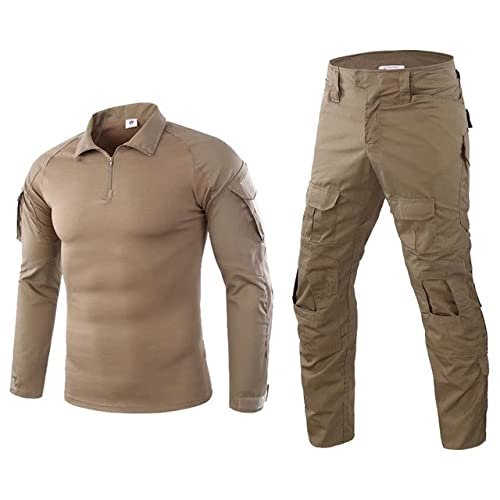 Dumajo Men's Military Tactical Uniform Shirt Pants Airsoft Paintball Hunting Combat Suits-Brown,L/34