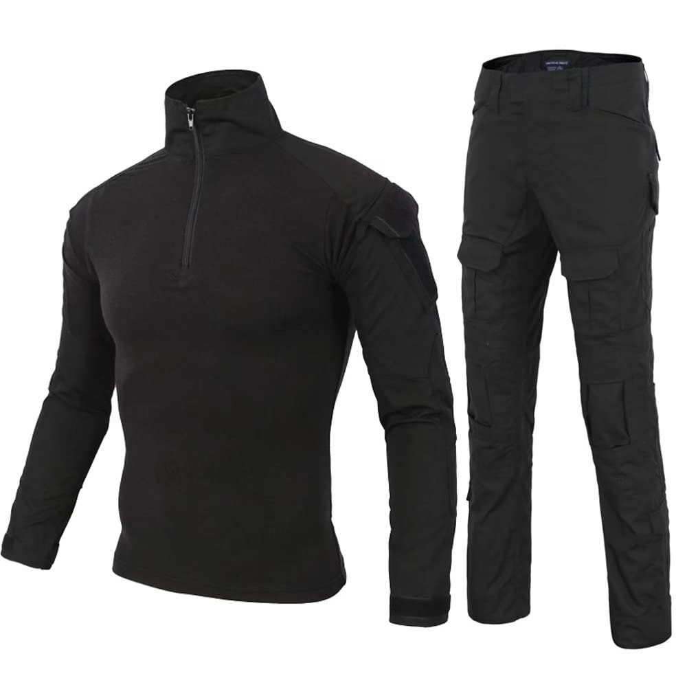 Dumajo Men's Military Tactical Uniform Shirt Pants Airsoft Paintball Hunting Combat Suits-Black,M/32