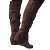 Bcshiye Women's Knee High Boots Casual Over The Knee Retro Tassel Moccasin Square Low Heel Zipper Western Long Booties view 1