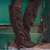 Bcshiye Women's Knee High Boots Casual Over The Knee Retro Tassel Moccasin Square Low Heel Zipper Western Long Booties view 2