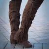 Bcshiye Women's Knee High Boots Casual Over The Knee Retro Tassel Moccasin Square Low Heel Zipper Western Long Booties view 3