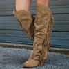 Bcshiye Women's Knee High Boots Casual Over The Knee Retro Tassel Moccasin Square Low Heel Zipper Western Long Booties view 2