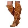 Bcshiye Women's Knee High Boots Casual Over The Knee Retro Tassel Moccasin Square Low Heel Zipper Western Long Booties view 1