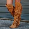 Bcshiye Women's Knee High Boots Casual Over The Knee Retro Tassel Moccasin Square Low Heel Zipper Western Long Booties view 4