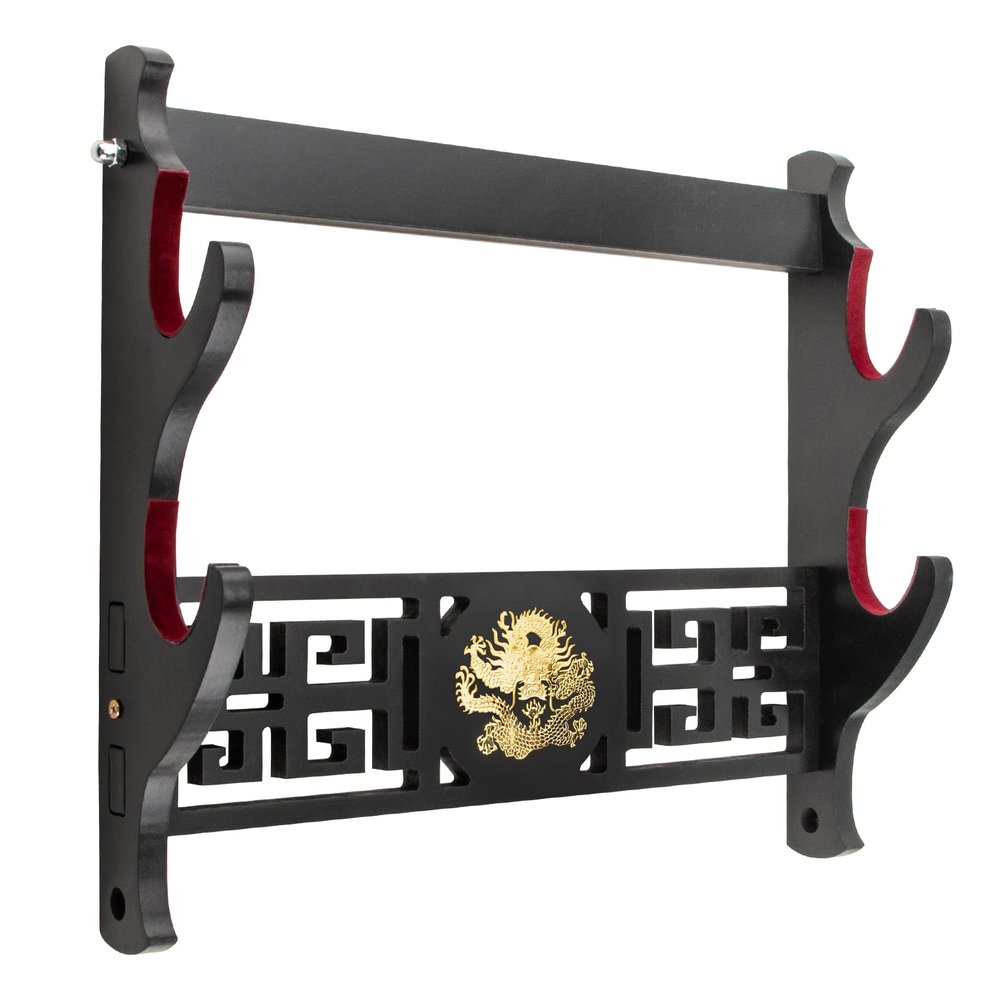 Ekkhysis Loong Sword Wall Mount 2-Tier Velvet Padded Hook Katana Holder Display Hanger for Tanto Samurai Sword,Rapier Lightsaber,Cosplay Blade Tanjirou Demon Slayer Weapon Stand