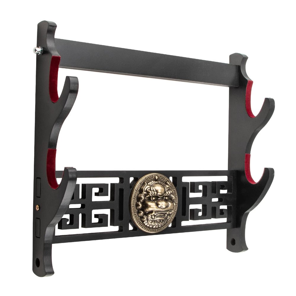 Ekkhysis Kylin Sword Wall Mount 2-Tier Velvet Padded Hook Katana Holder Display Hanger for Tanto Samurai Sword,Rapier Lightsaber,Cosplay Blade Tanjirou Demon Slayer Weapon Stand