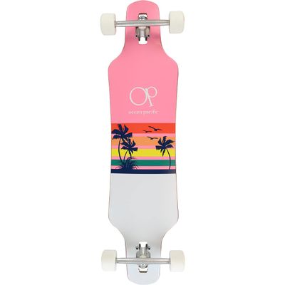 Ocean Pacific Sunset Drop Through Longboard Complete Skateboard -9.5x39 Pink/White