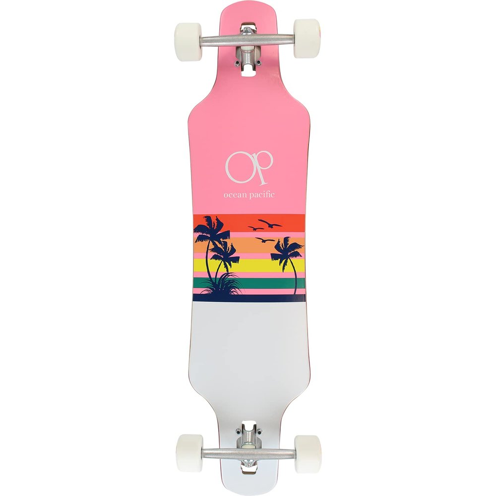 Ocean Pacific Sunset Drop Through Longboard Complete Skateboard -9.5x39 Pink/White