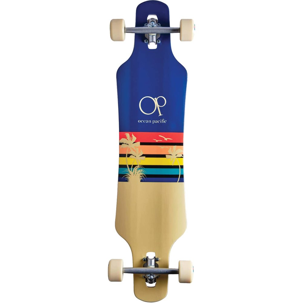 Ocean Pacific Sunset Drop Through Longboard Complete Skateboard -9.5x39 Navy Blue/White