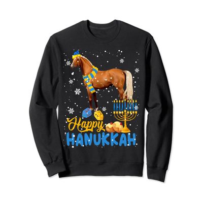 Happy Hanukkah Cute Hanukkah Horse Menorah Jewish Proud Sweatshirt