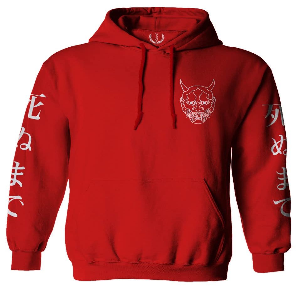 0433. White Demon Hannya Graphic Traditional Japanese Till Death Society Anime Sweatshirt Pullover Hoodie (RED, Small)