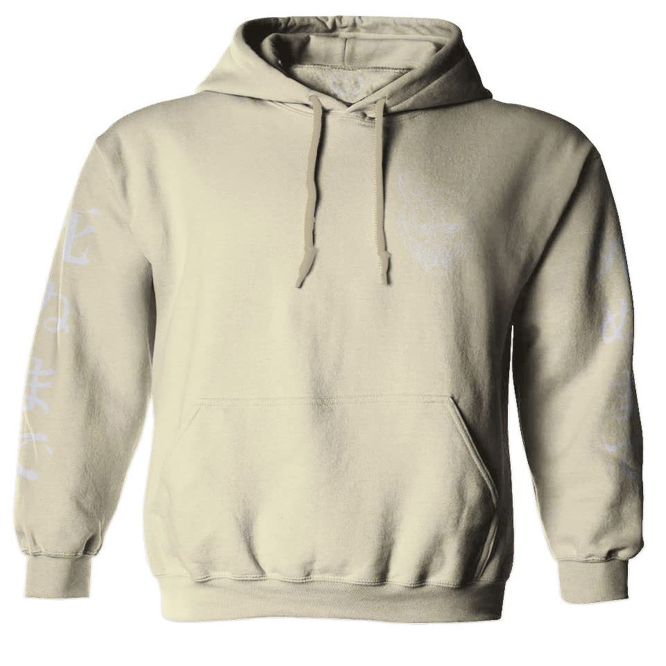 0433. White Demon Hannya Graphic Traditional Japanese Till Death Society Anime Sweatshirt Pullover Hoodie (Beige, Small)