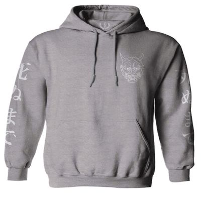0433. White Demon Hannya Graphic Traditional Japanese Till Death Society Anime Sweatshirt Pullover Hoodie (Light Gray, Small)