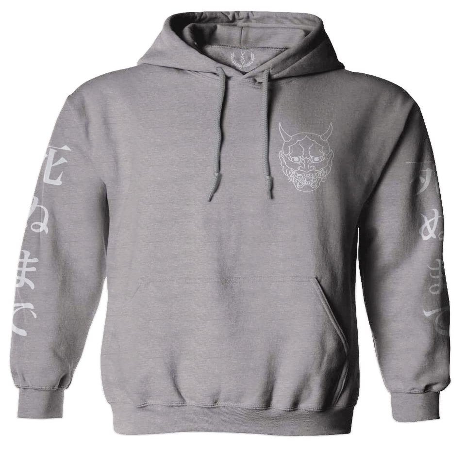 0433. White Demon Hannya Graphic Traditional Japanese Till Death Society Anime Sweatshirt Pullover Hoodie (Light Gray, Small)