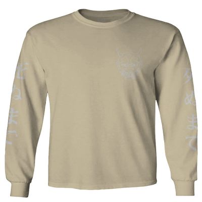 0433. White Demon Hannya Graphic Traditional Japanese Till Death Society Anime Men's Long Sleeve t Shirt (Beige Small)