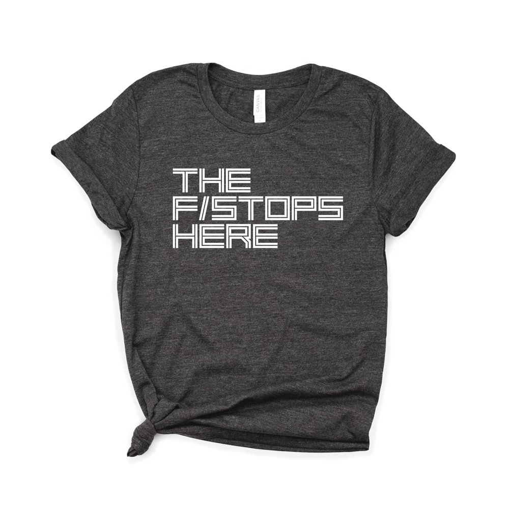 Dream Lume Photographer Shirt, Camera Shirt, Photographer Gift, The F Stops Here, Camera Gift Tee, Softstyle Unisex Tee Dark Heather Grey
