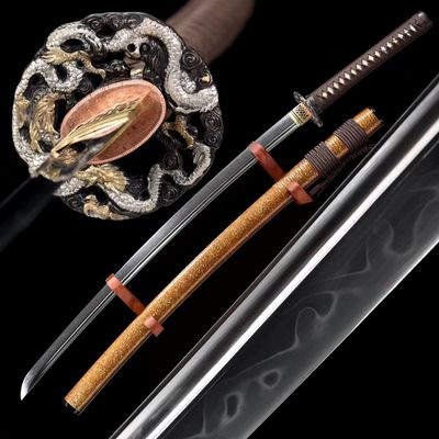 HERO SWORD Clay Tempered T10 Steel Real Hamon Katana Gilt Silver Copper Dragon Tsuba Set Katana Razor Sharp Combat Ready
