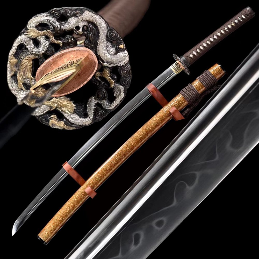 HERO SWORD Clay Tempered T10 Steel Real Hamon Katana Gilt Silver Copper Dragon Tsuba Set Katana Razor Sharp Combat Ready