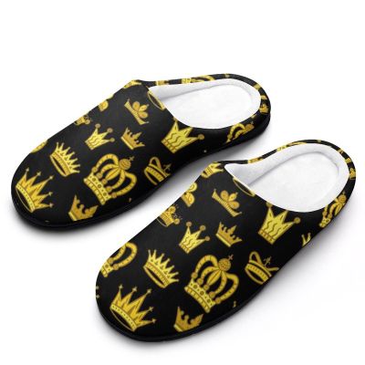 BAIKUTOUAN Classic Crown of King Men's Cotton Slippers Warm Winter House Shoes for Home Travel Spa Hotel 11-1244-45