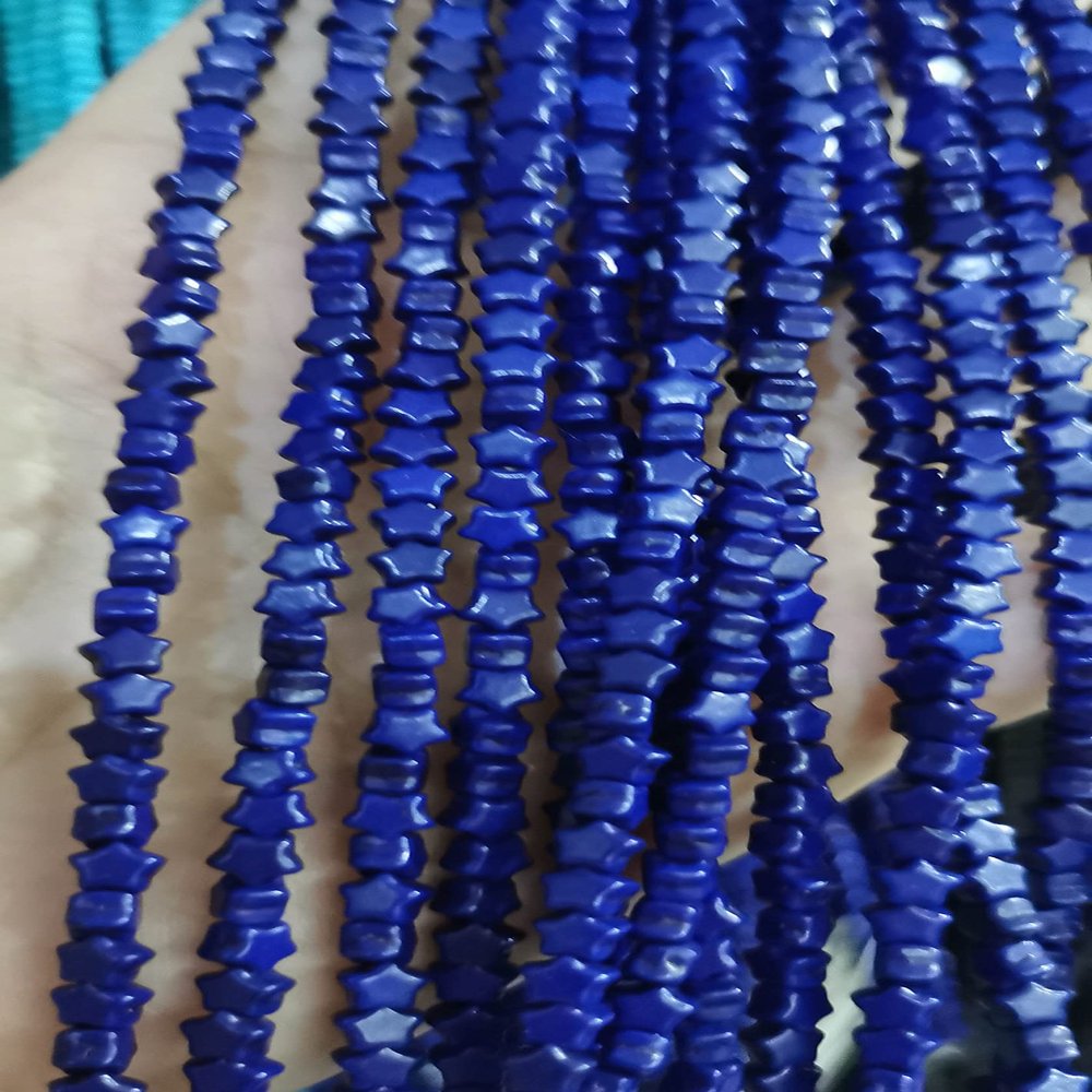 120pcs Lapis Lazulie --Blue Cream White Turquoise Stone 4mm Star Carved Loose Bead for Jewelry Making 16inch (White)