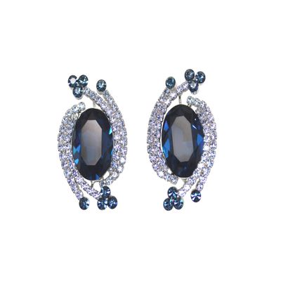Faship Statement Navy Blue Crystal Floral Clip On Earrings - Navy Blue