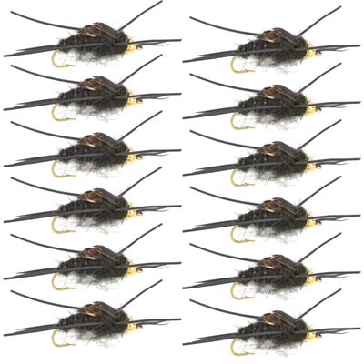 The Fly Fishing Place Bead Head Nymph Fly Fishing Flies - Kaufmann's Black Stone Fly with Rubber Legs - Stonefly Wet Fly - 12 Flies Hook Size 8