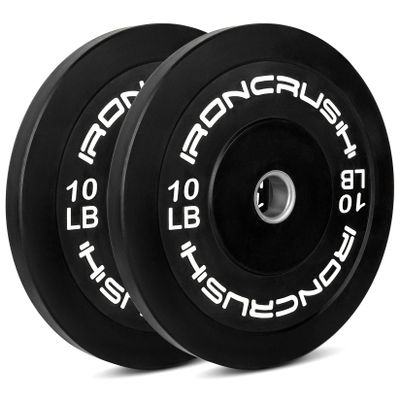 Iron Crush Olympic Bumper Plates Set - Virgin Rubber Weights for Strength Training - Stainless Steel Inserts, Fits 2" Barbells - Low, Dead Bounce for Safety - 10lb to 45lb - Sold in Pairs