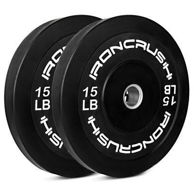 Iron Crush Olympic Bumper Plates Set - Virgin Rubber Weights for Strength Training - Stainless Steel Inserts, Fits 2" Barbells - Low, Dead Bounce for Safety - 10lb to 45lb - Sold in Pairs